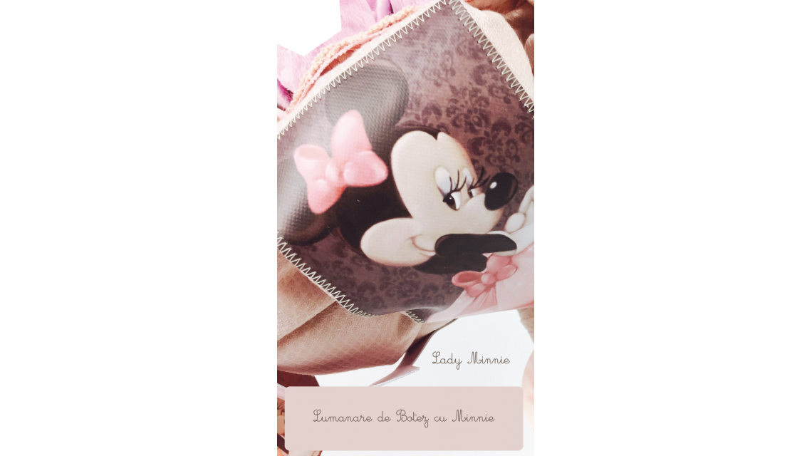 Lumanare de botez pentru fete cu jucarie de plus Minnie Mouse, 65x4cm, Lady Minnie  1